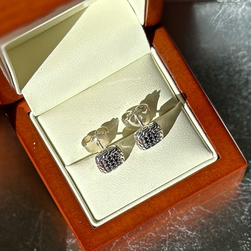 John Hardy Black Sapphire Stud Earrings, 9.5mm NWT